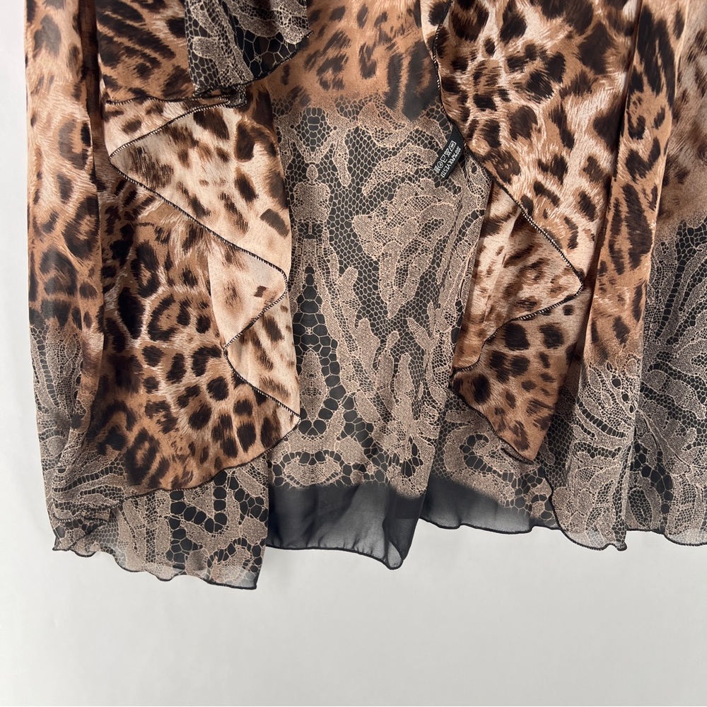 Sheer Chiffon Leopard Print Sleeveless Draped Open Front Topper Layering Piece - Picture 5 of 13
